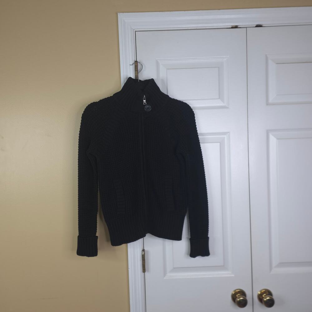 Banana Republic Ribbed Heavy Knit Full Zip Sweater in Black Size M